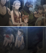 Residents of Akusho showing the poverty there two frames from Video episode 13.