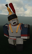 A player-infected Cuirassier Zombie. It lacks a mutilated face and a handprint on its cuirass and has a plume on its helmet.
