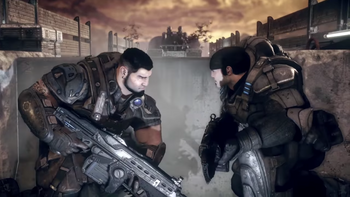 Marcus Fenix and Dominic Santiago on the Tyro Pillar