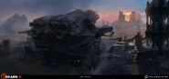 Early concept art by Carlo Balassu depicting the transport as a Crawler Transporter.