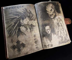 Myrrah's sketchbook. The Locust Runes are translated as: Revenge, Death, and War