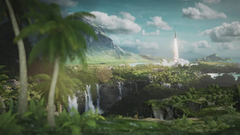 The rocket takes off