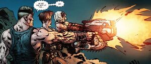 Baird, Alex, and Annalisa open fire on the Kantus leading the Locust.