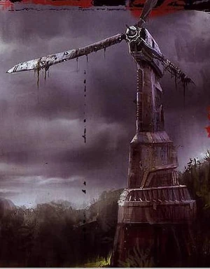 A rundown wind turbine.