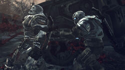 A COG  sawing a Locust from behind.