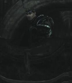 Baird in a mine cart deep under the Lethia Imulsion Facility.