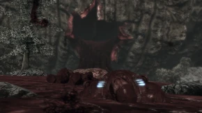 Delta-One escaping the Riftworm's corpse.