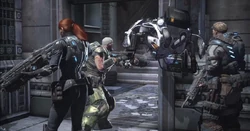 Kilo escorting  bot out of the lab.