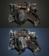 Comparación de la Pistola Gorgon de Gears of War 2, 3 y Judgment con la Pistola Gorgon de Gears Tactics.