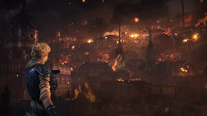 Halvo Bay burning as the Locust Horde destroy the city.