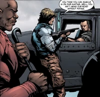 Nathan being held at gunpoint by an aggressive group of Stranded near Anvil Gate.