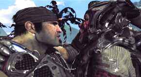 Marcus kills Myrrah by stabbing her with Dom's .