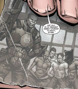 A smiling Gear standing over starving Gorasni soldiers. Note the missing hands.