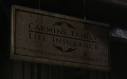 Carmine Family Life Insurance shop sign.