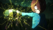 Kitaro infusing electricity to the Chanchanko as a glove (2018 anime)