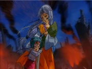 The previous chief with her daughter and newborn son during the previous assault by  on .