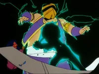 Attacking Ring Spirit with the energy-infused Ocarina.