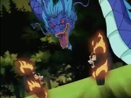 The Yōkai Car's Wanyūdō wheels charging towards Yōjin