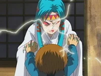 Miu under hypnosis easily withstands against Kitaro's Internal Electricity