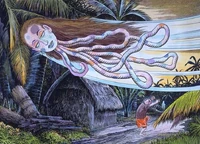Kubi-Obake's Illustration which was also introduced as a Penanggalan, with the more traditional image of a Penanggalan