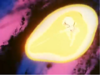 Kitarō engulfing himself and the Ocarina with Yōki to attack Yamata-no-Orochi.