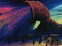 A historic image of Yakanzuru as a servant of an ancient god.
