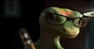 Geico gecko using pencil