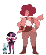 Sarkinite's size compared to her component Gems.