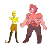 Yellow Diamond in a height comparison with Steven and their fusion, Hilgardite.