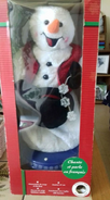 Canadian French Red Vest Spinning Snowflake Snowman In Box