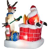 Santa on fire in chimney w/ reindeer