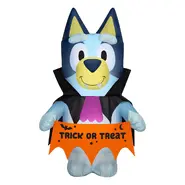 Bluey in Vampire Costume with "Trick or Treat" Banner