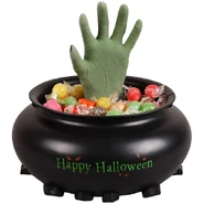 Hand Candy Bowl-Witch Hand In Cauldron With “Happy Halloween” Text And Eyes