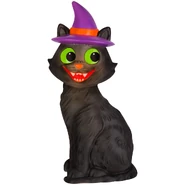 Blow Mold Black Cat With Witch Hat