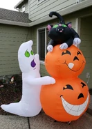 8ft Fraidy Ghost and Black Cat on Pumpkin Stack