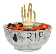 Hand Candy Bowl-Skeleton Hand In Candy Bowl With “RIP” Text And A Spider