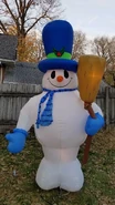 8ft Snowman in blue w/ broom