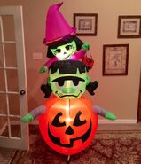 Gemmy Prototype Halloween Witch and Frankenstein on Pumpkin Inflatable Airblown