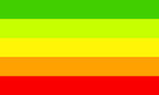 Citrus agender flag variant by Mars (2021). The colors and meanings are: green (leaves - working for agender liberation), lime (limes - agender friendship, love, and community), yellow (lemons - agender joy and celebration), orange (oranges - agender artwork and creativity), and red (blood oranges - agender diversity and individual expression).