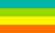 Turquoise for agender liberation work. Green for agender friendship love and community. Yellow for agender joy and celebration. Red-orange for agender diversity and individual expression.