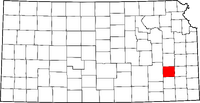 Map of Kansas highlighting Woodson County