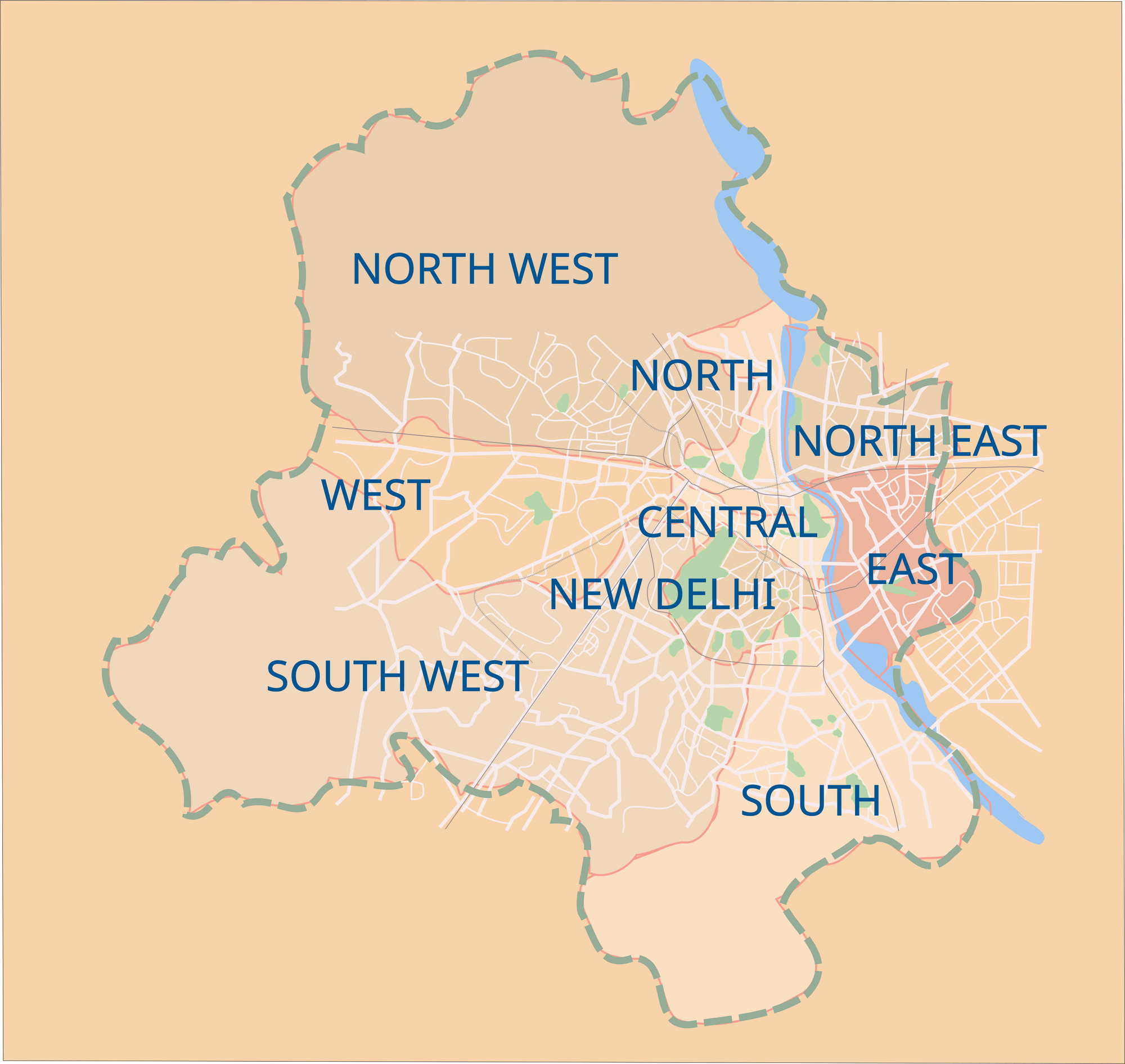 Delhi Map East West North South List Of Districts Of Delhi | Familypedia | Fandom