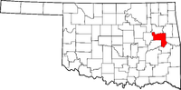 Map of Oklahoma highlighting Muskogee County