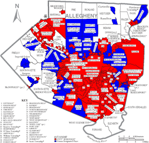 Map of Allegheny County Pennsylvania With Municipal and Township Labels