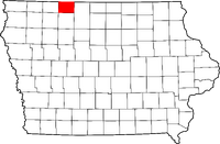 Map of Iowa highlighting Emmet County