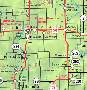 Map of Allen Co, Ks, USA