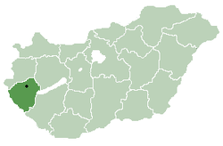Location of Zala County in Hungary