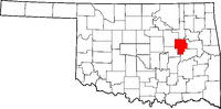 Map of Oklahoma highlighting Okmulgee County