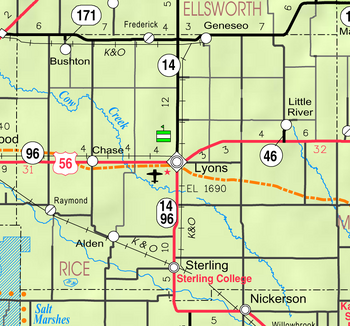 Map of Rice Co, Ks, USA