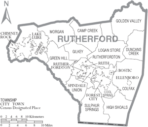 Map of Rutherford County, North Carolina With Municipal and Township Labels